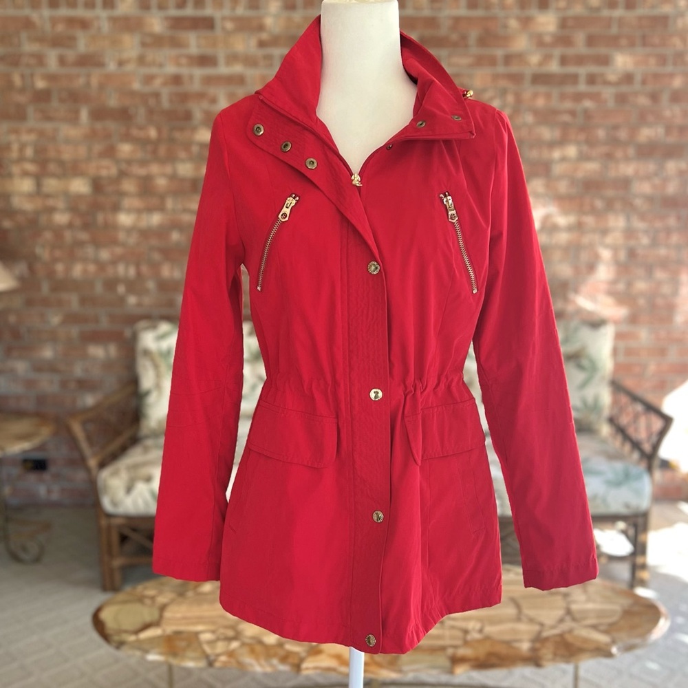 Nautica Jacket Red Microsuede Women’s Full Zip Snap Hooded S Nautical Gorpcore